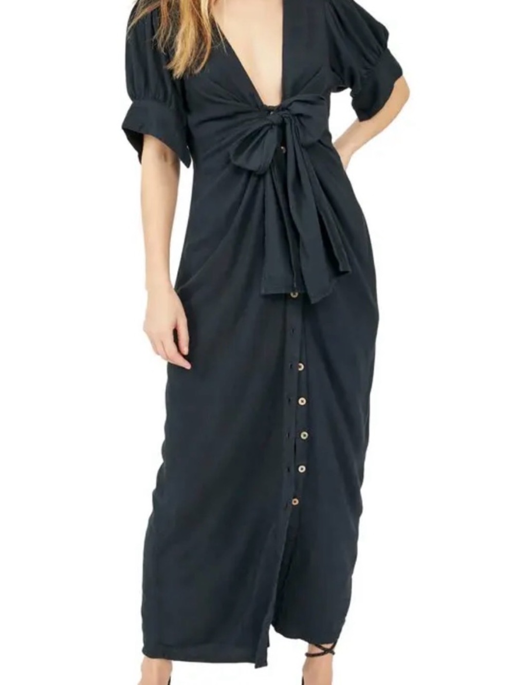 Free People Women's Black Tie-Front Maxi Dress